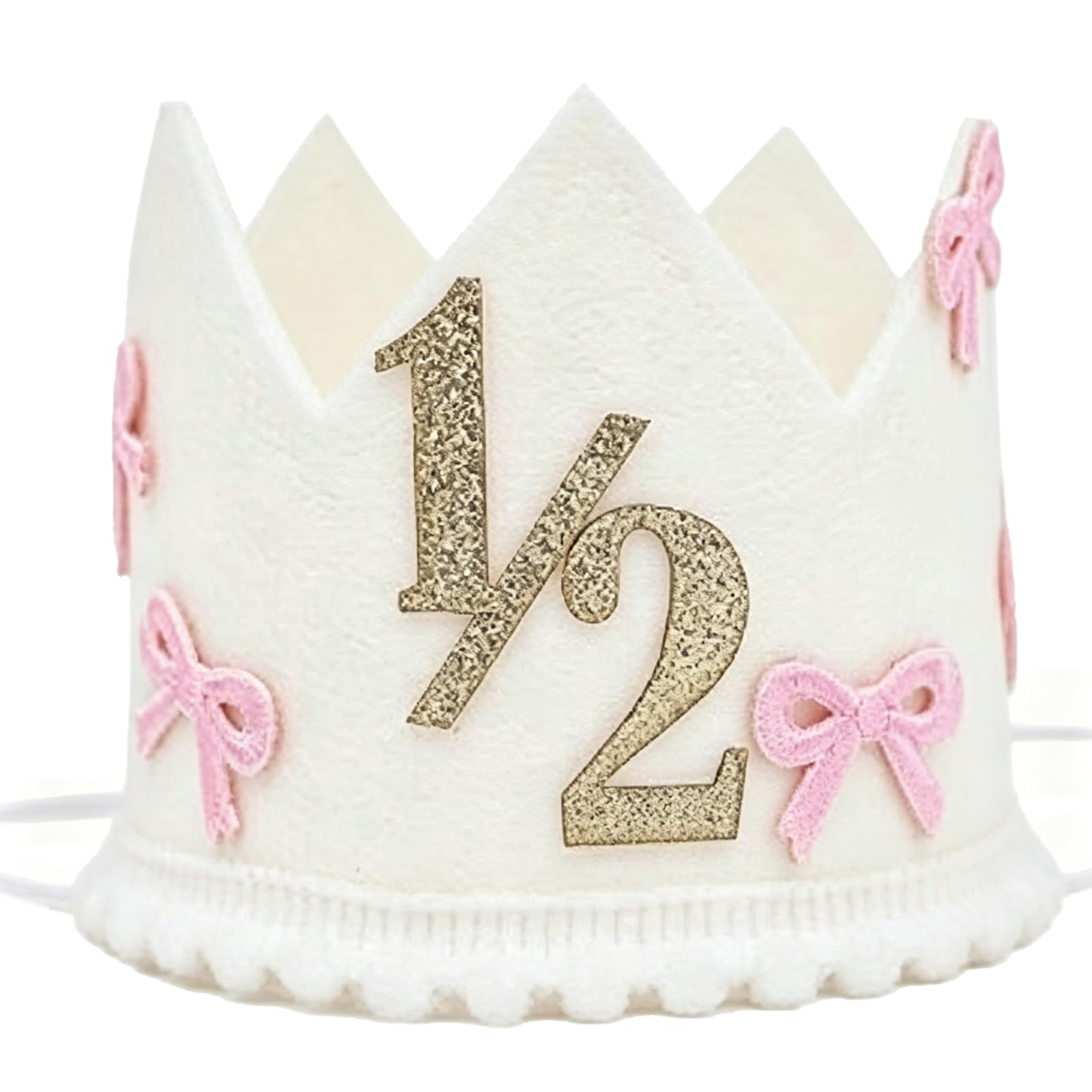 Shensuii 1Pcs 1/2 Birthday Hat, Half Birthday Hat with Pink Bow & Elastic Cord, Soft Felt Half Way to One Birthday Decorations, 6 Months Birthday Decorations Photo Props for Baby Girls Boys