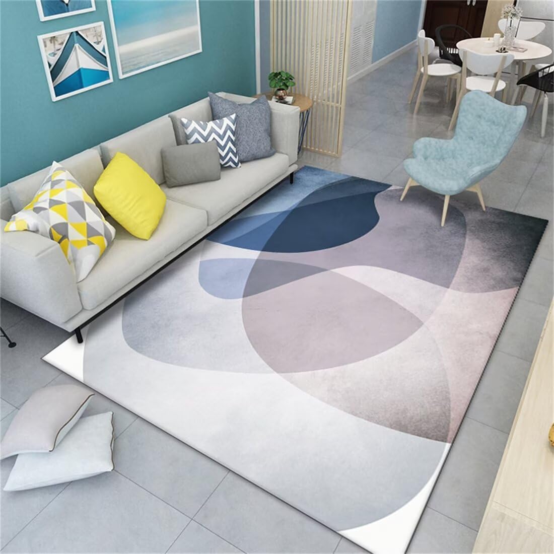 Tapis de chambre ado lavable grand format 120X200CM schéma gris bleu