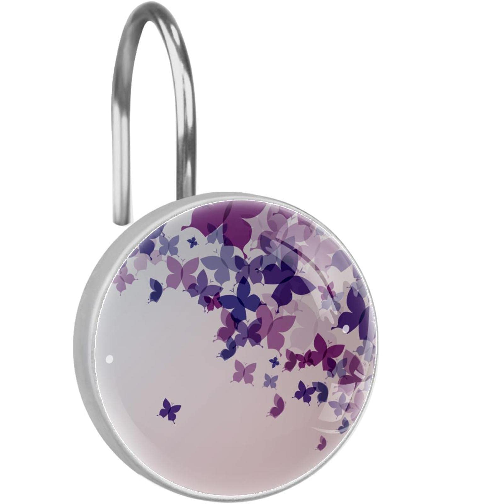 Crochets rideau de douche acier inoxydable papillon violet - Accessoire déco salle de bain