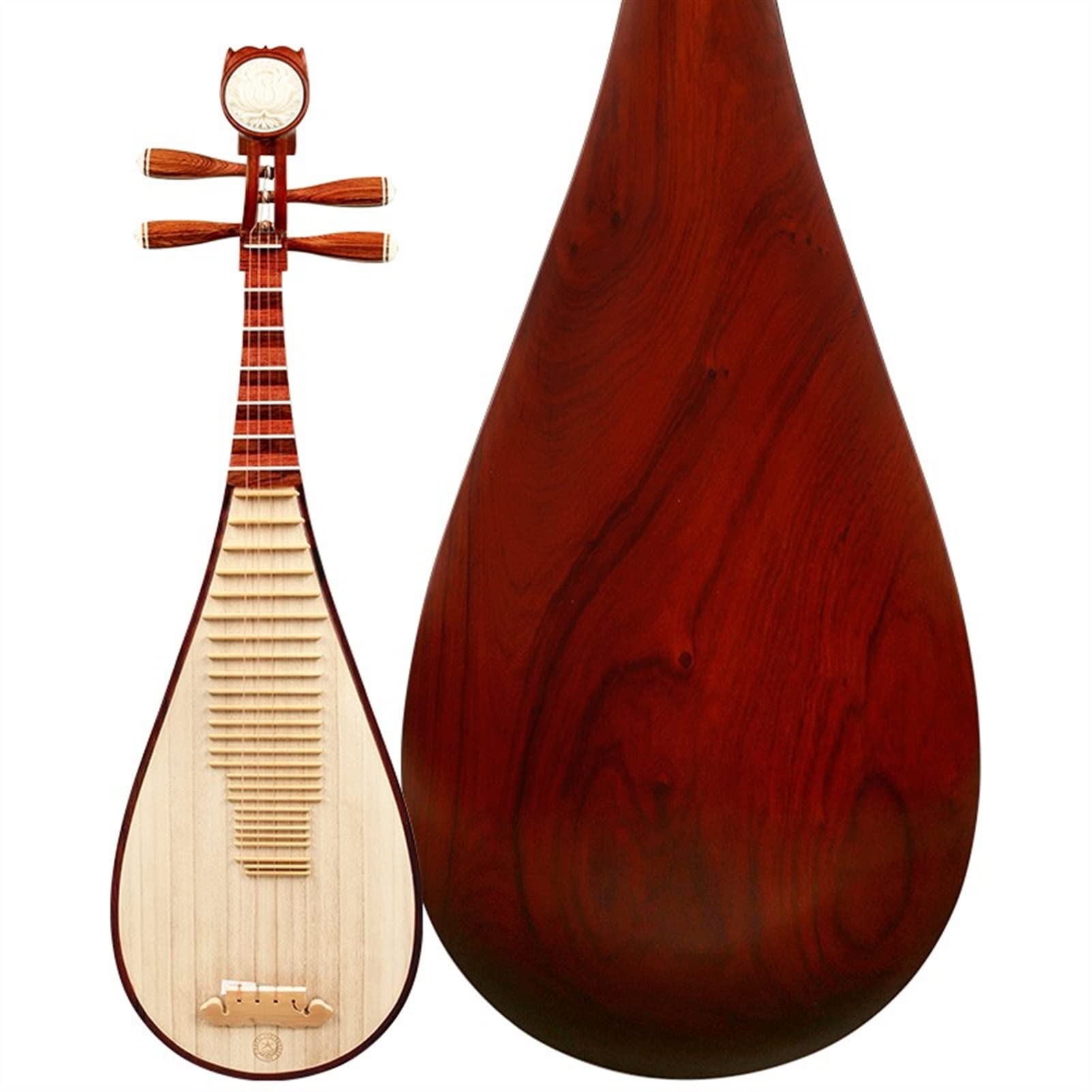 FLFL Hartholz Chinesische Lute Pipa Musical Instrument Straußs Dalbergia Material Blumen Blühen Rich Kopfschmuck Test Grade Säure Zweig Holz Pipa
