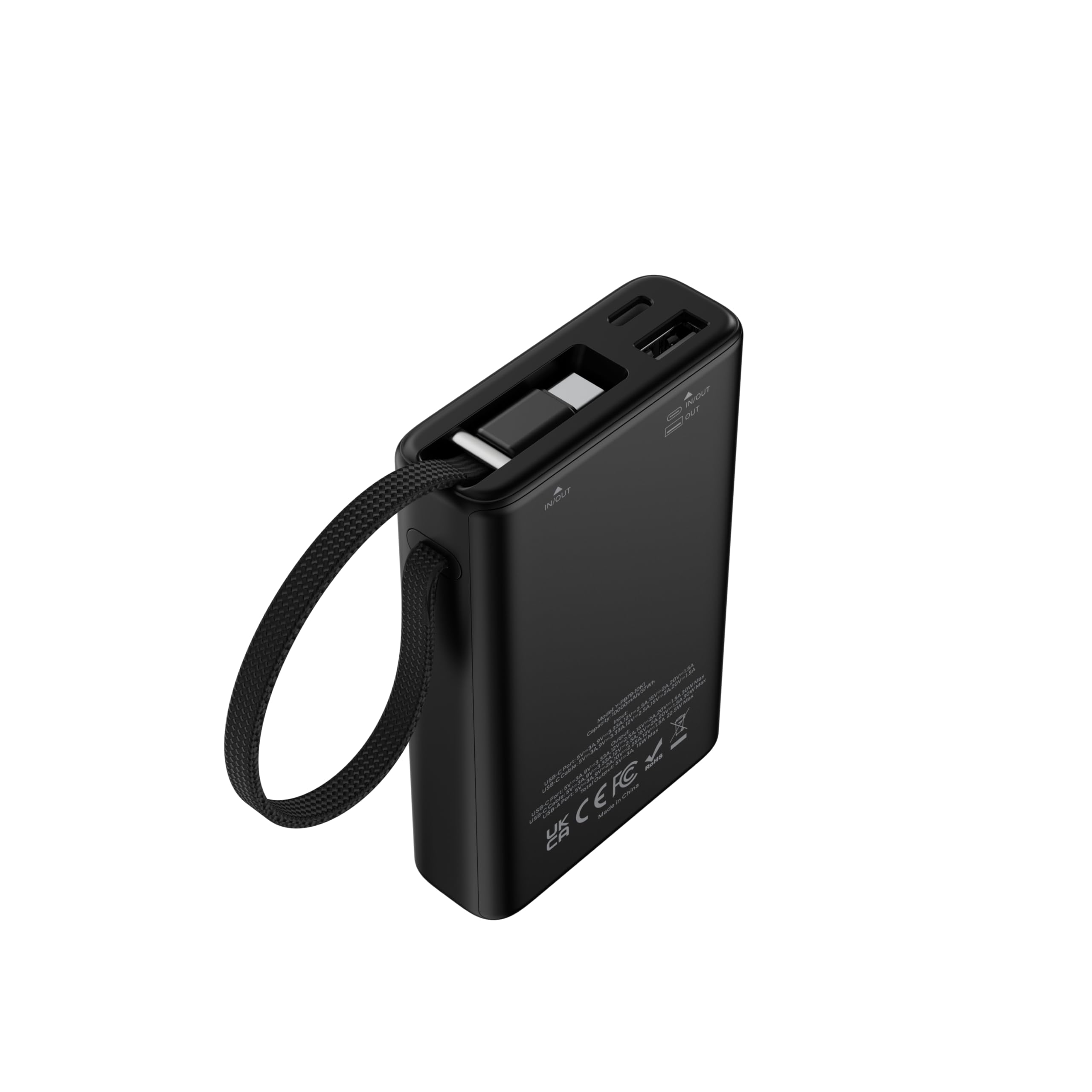 WYE Power Bank da 10000 mAh con cavi USB-C e 8 pin integrati, ricarica rapida PD da 30 W, display a LED, batteria portatile per iPhone, Samsung, Google Pixel, tablet e altro, nero