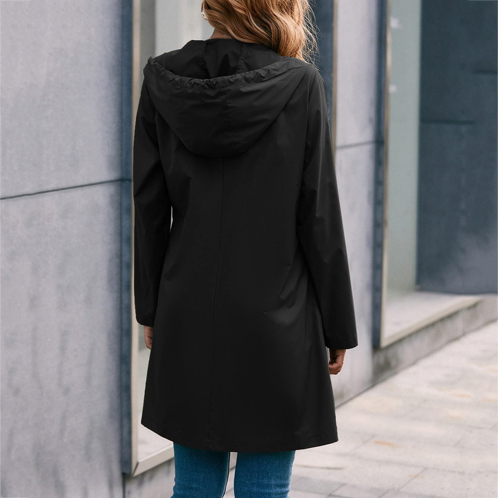 Genérico Poncho Impermeable Mujer - Chubasquero largo femenino impermeable ligero con capucha ajustable elástica y cordón en cintura incluye bolsillos laterales para mujer