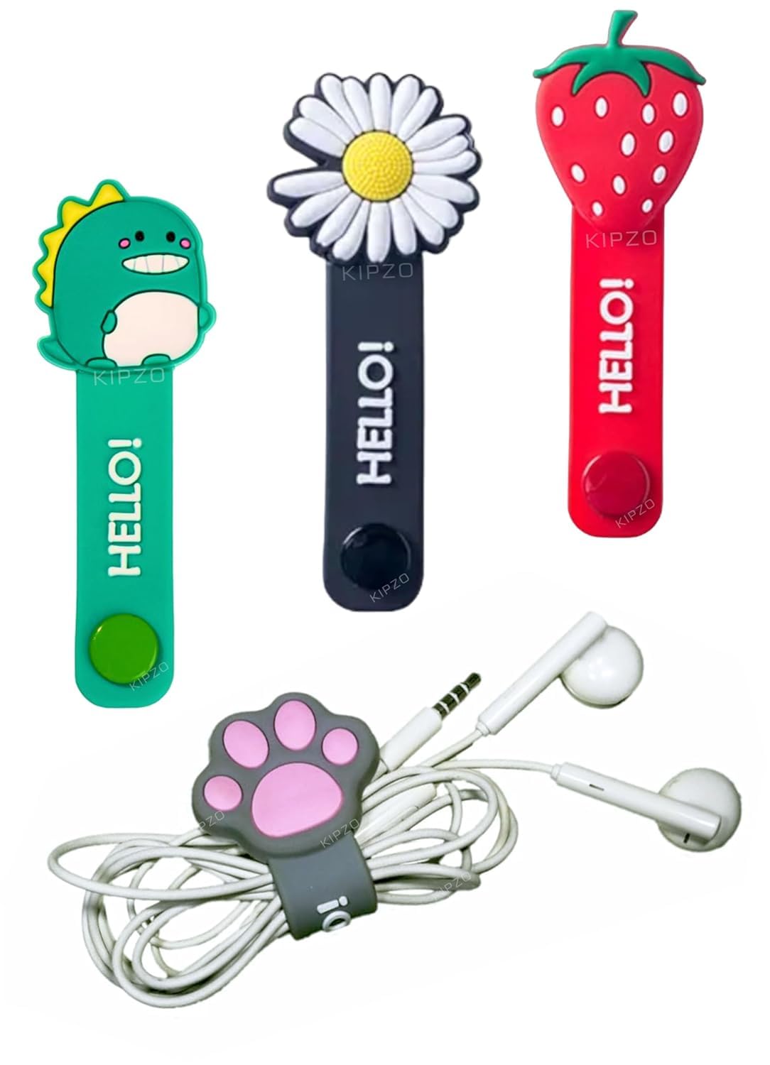 pack of 4 cartoon button cable winder earphone cord protector wire organizer clip fruit flower animal headphone storage cable holder data line silicone straps wrap ties manager