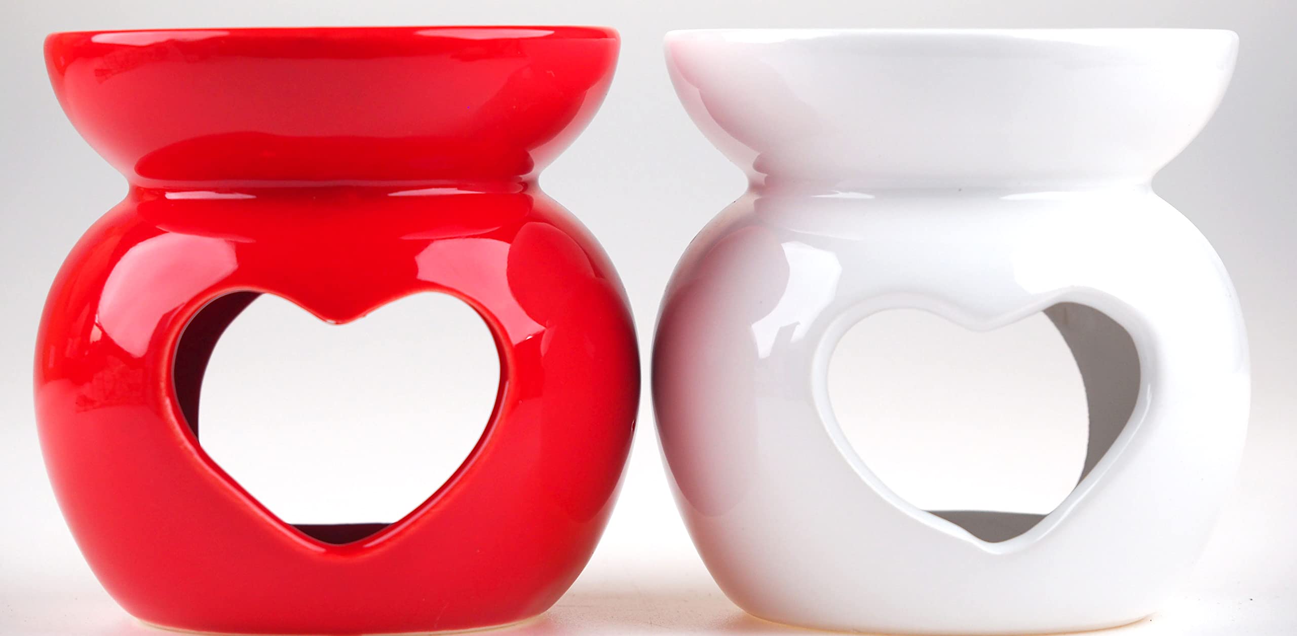Red White Love Heart Oil Burners ( Set Of 2 )