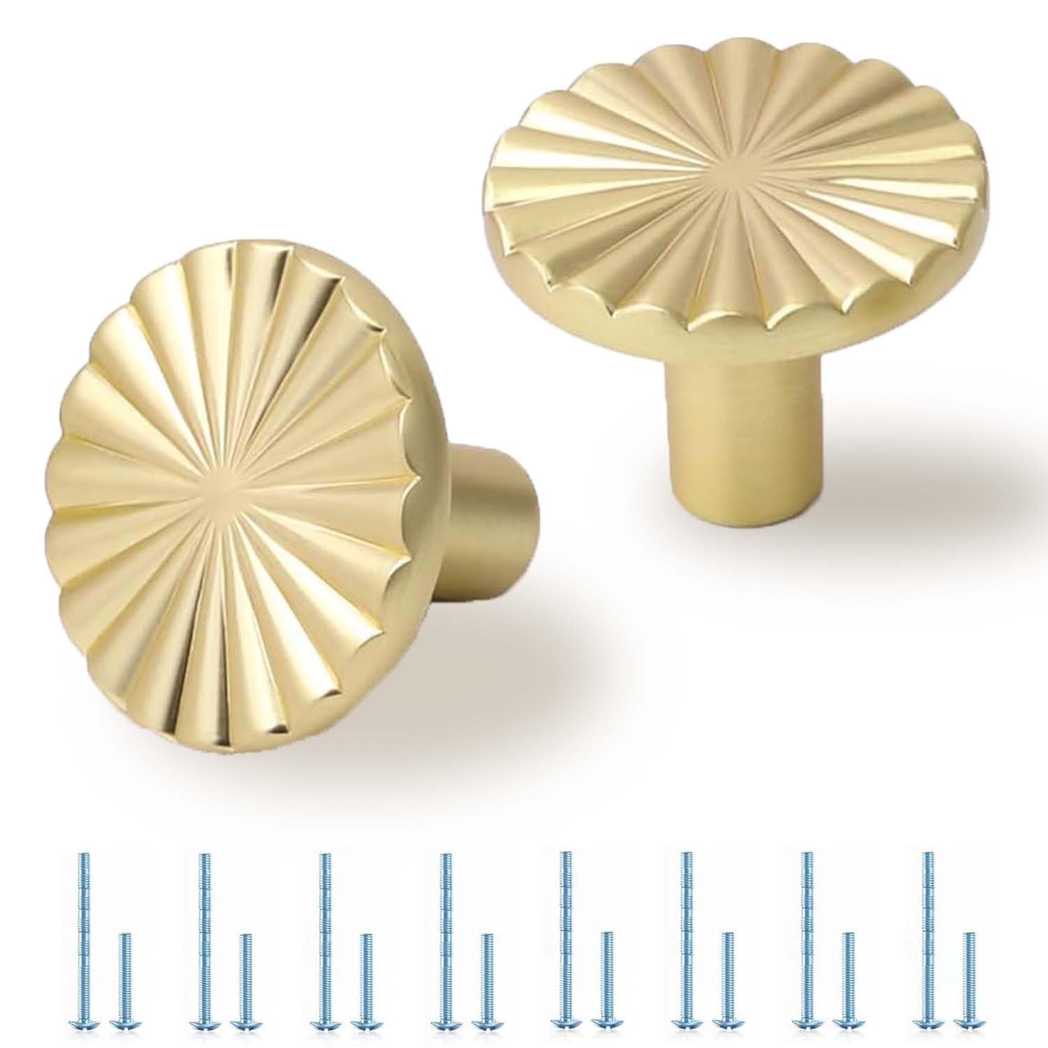 Rearjia Golden 8 Pcs 30Mm Cabinet Knobs, Antique Drawer Knobs With Screws, Vintage Cupboard Handles Cabinet Hardware Knob For Furniture, Kitchen, Dresser, Wardrobe, Drawer - Round Knobs (Golden)