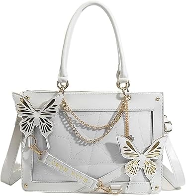 Cute Gothic Croquette Handbag, Genuine Leather Vintage Punk Top Handle Crossbody Shoulder Bag for Women