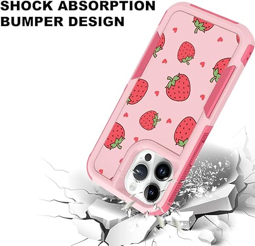 Miniatura 2 de MZELQ Funda compatible con iPhone 15 Pro con bonito diseño de fresas, a prueba de golpes, bonita funda antideslizante compatible con niñas y mujeres
