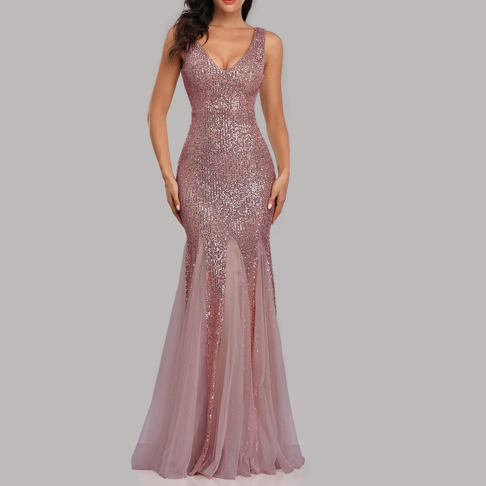 Abito Sera Damigella d'Onore Curvy Festa Ballo Abiti Vintage Sposa Eleganti da Sera Cerimonia Abito da Donna Vestito da Sera Classico Lunghi Abiti Donna Cocktail