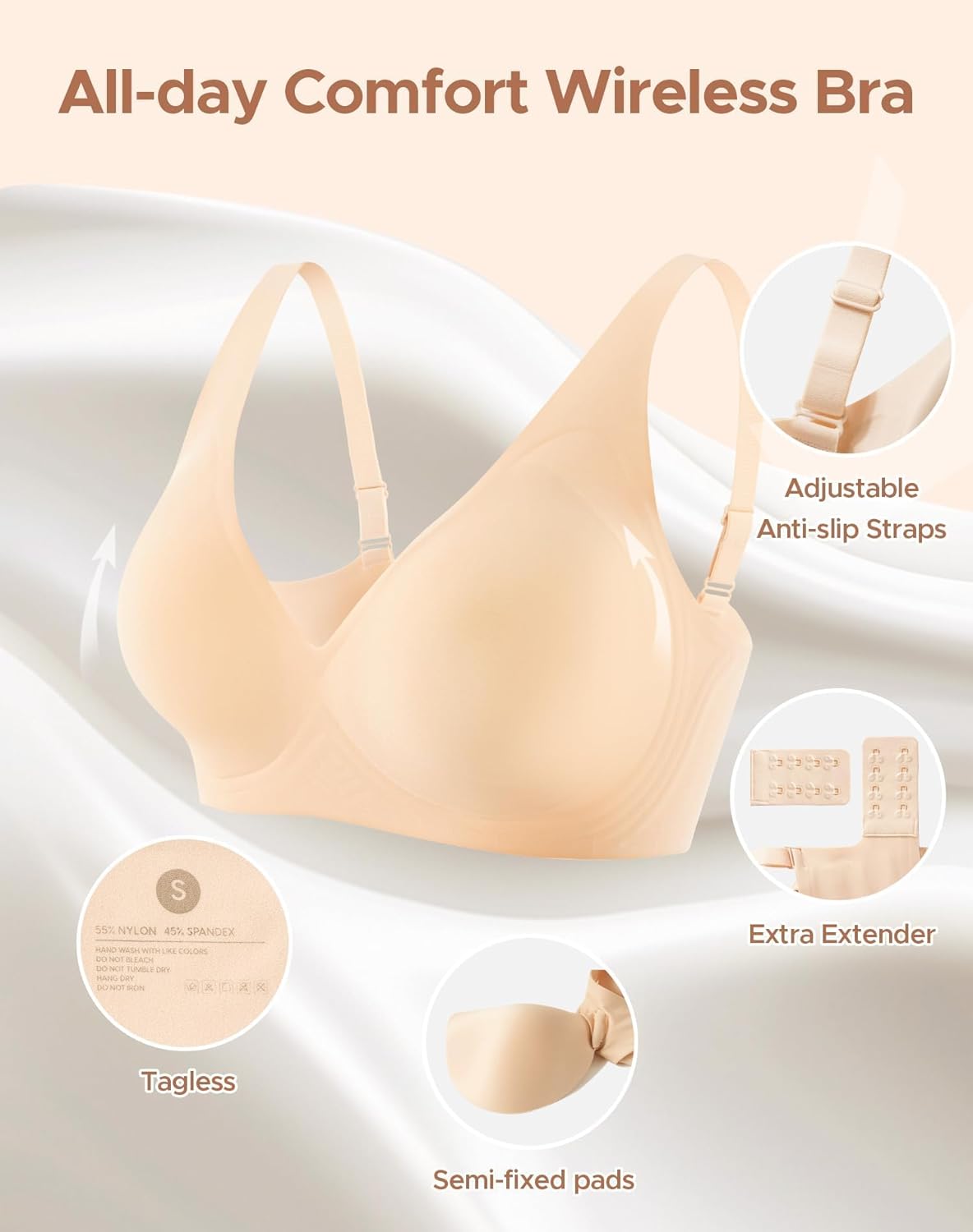 INNERSY Womens Seamless Wireless Bra Soft No Underwire Push Up Bralette Full Coverage Everyday Bra - Image 4
