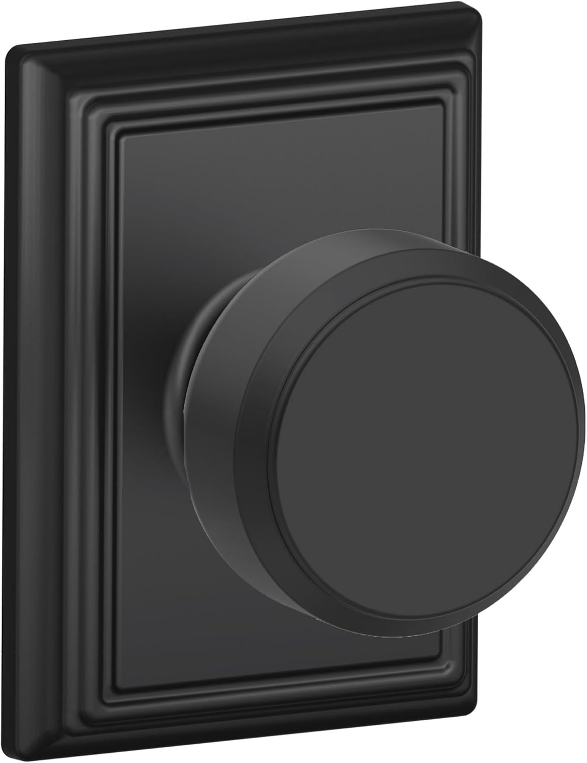 Schlage F10-BWE-ADD Bowery Passage Door Knob Set with Decorative Addison Rose fr, Matte Black