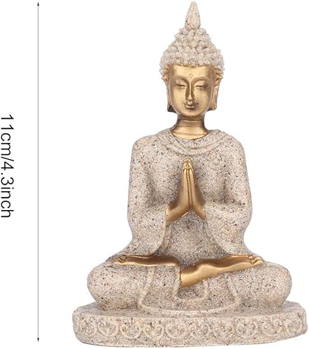 Miniatura 2 de Estatua de Buda sentada de piedra arenisca + resina para decoración del hogar (oro A), dorado ( A Gold ), Clásico