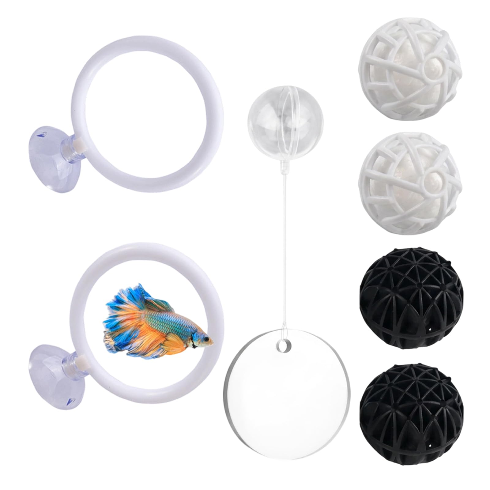 QhgPnt 7-Piece Exercise Set for Betta Fish Training, Bettas Toys Set, Includes Betta Hide and Fishs Feeding Ring, for Small Tank, Aquarium Toys for Fish Training, Exercising, Turtle Enrichment(Clear)
