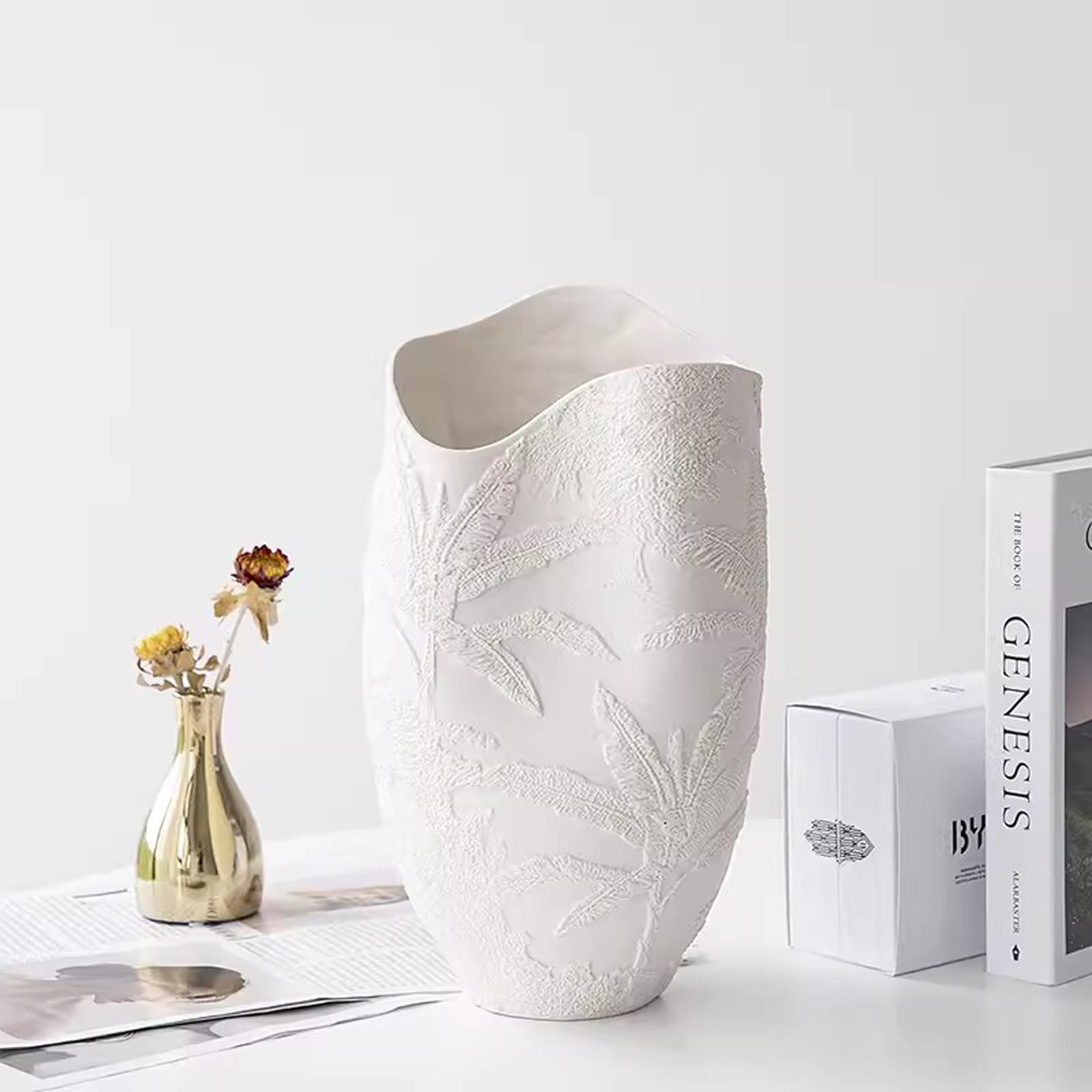 Wazony Duża biała płaskorzeźba ceramiczne artykuły kwiatowe świeże kwiaty wazon hydroponiczny salon u rodziny goszczącej salon dekoracja przedpokoju Dekoracyjny wazon na kwiaty