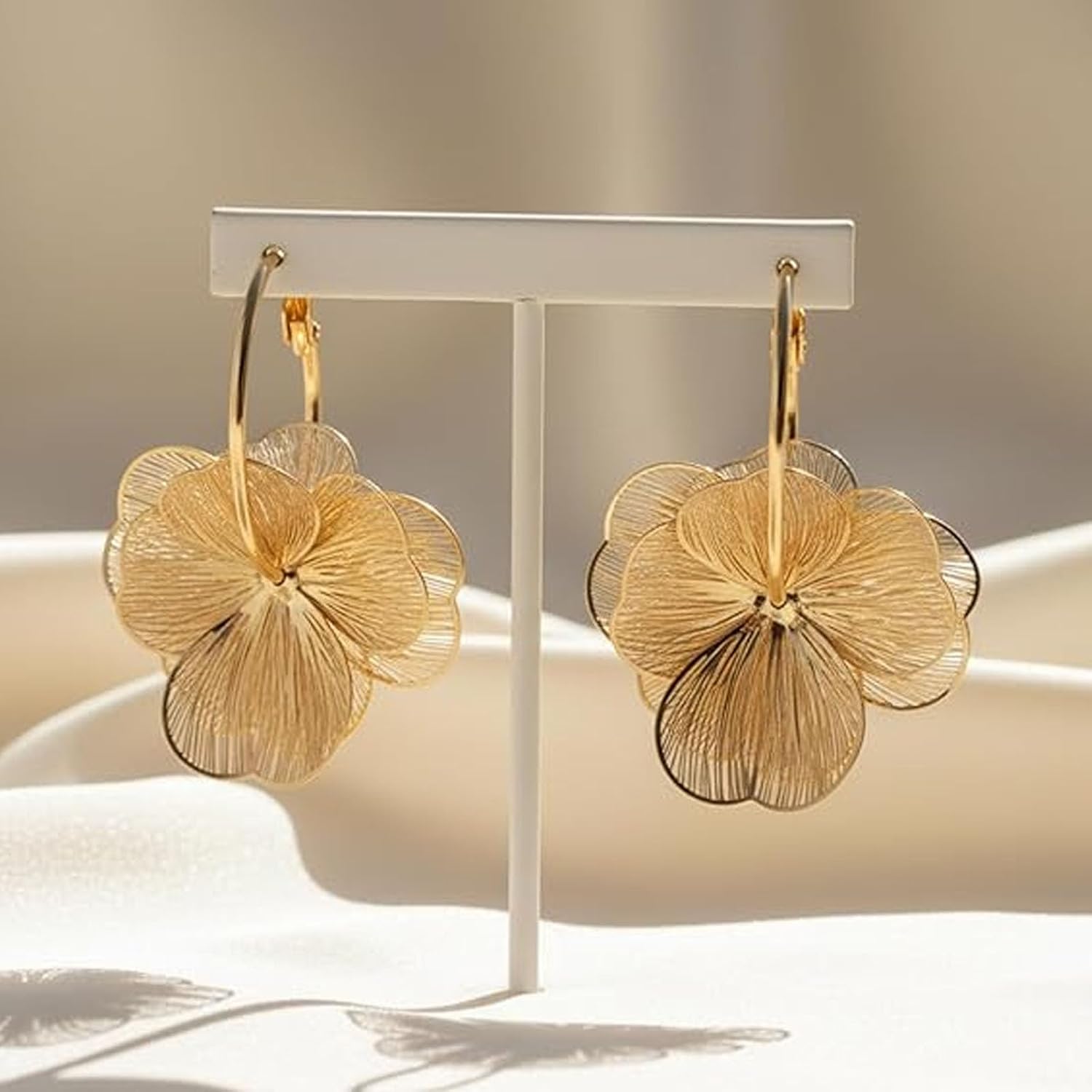 Gold Flower Earrings for Women, Boho Gold Flower Hoop Petal Earrings Statement Jewelry Accessories - Image 4