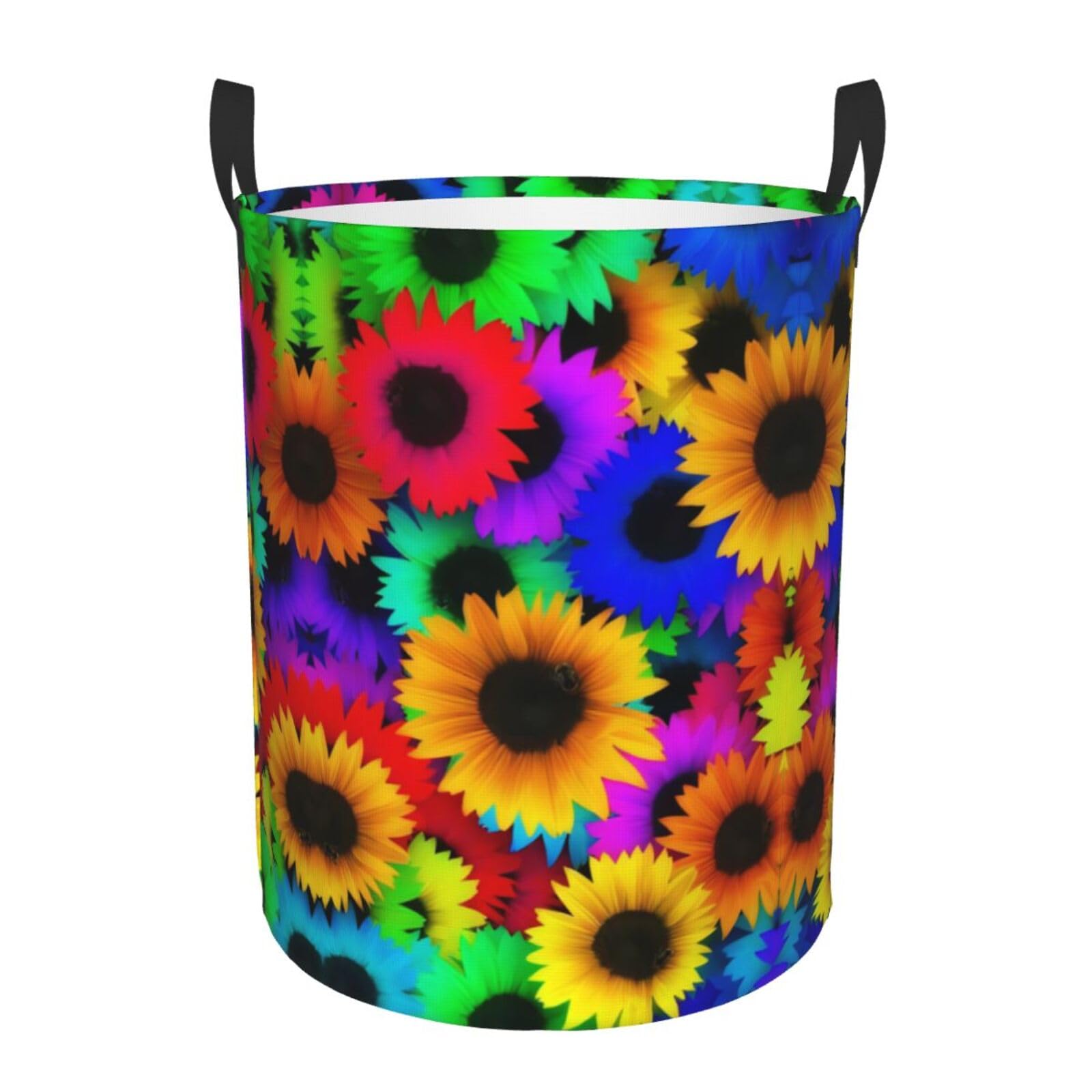 M Circular Hamper – Collapsible Rainbow Sunflower Print Laundry Basket