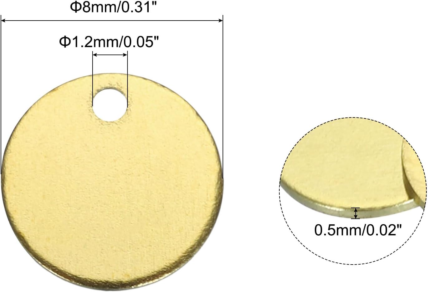 MECCANIXITY 40pcs Brass Round Stamping Blank DIY Label Tags 8mm/0.31inch for Craft, Pendant Decoration, 1.2mm/0.05inch Single Side Hole, Yellow - Image 2