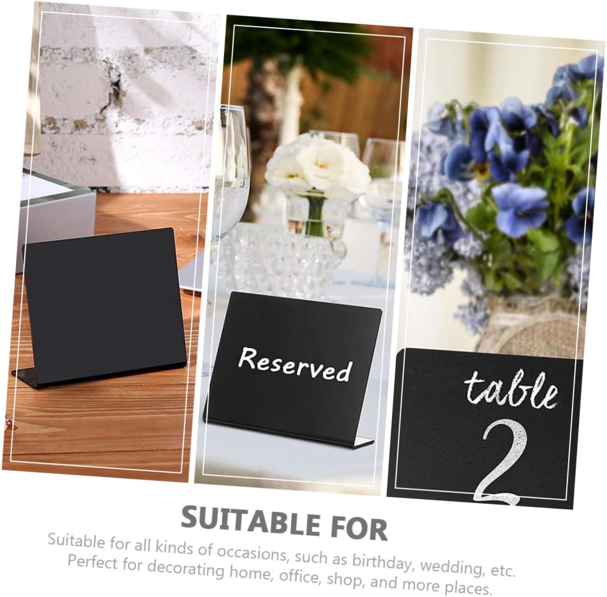 Acrylic Small Blackboard Message Boards with Pen, 12pcs Set, Black Desktop Chalkboard Decorations for Wedding Party Tabletop Home Memo Signs