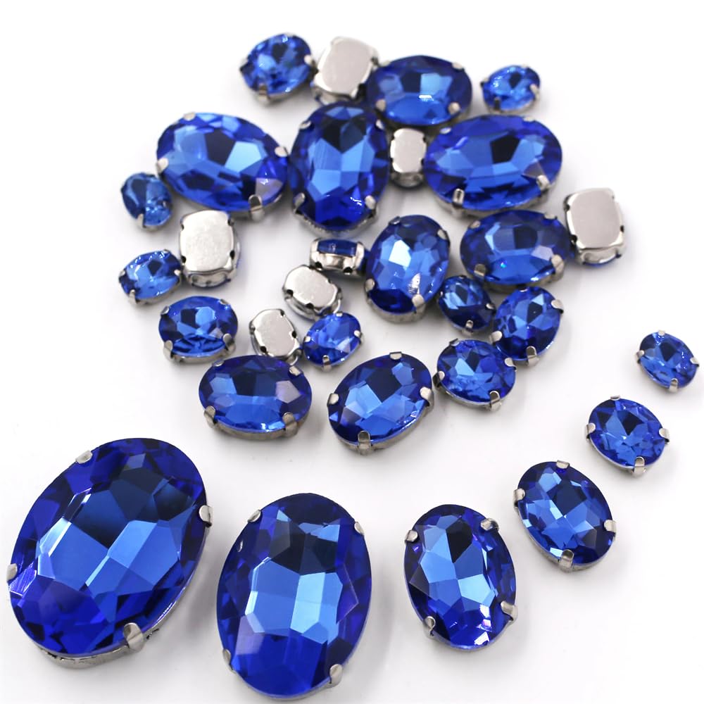 Zadaos 20pcs/Bag Oval Shape Mix Size Glass Crystal Pointback Claw Setting/Cup Rim Rhinestones Light Blue Sliver Base#20pcs