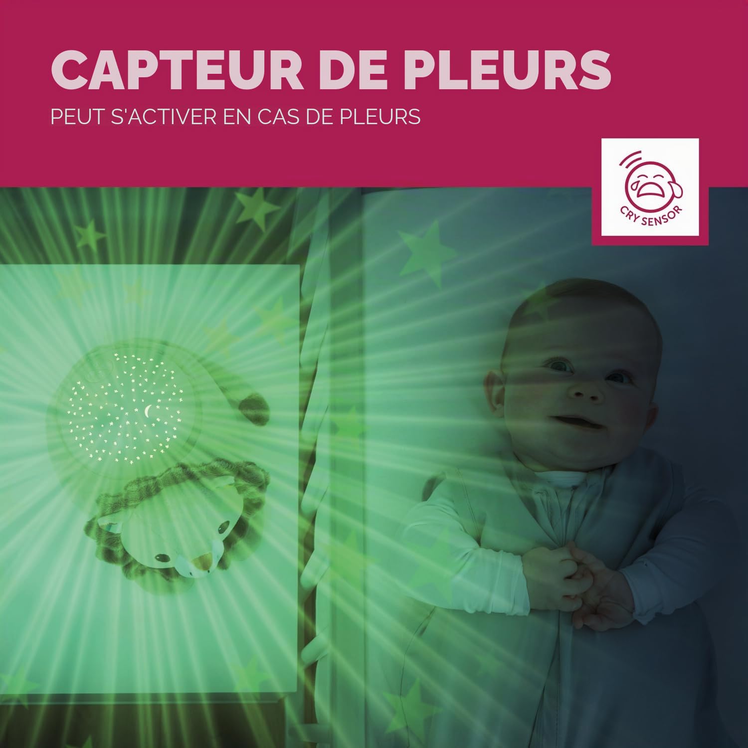 Leo the lion - projecteur d’étoiles avec des mélodies apaisantes et un capteur de cri