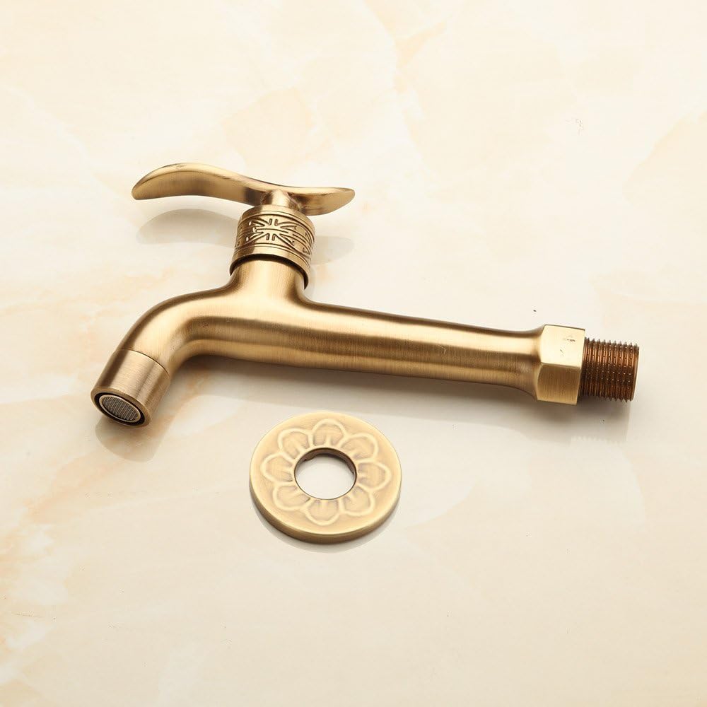 Antique Brass Outdoor Garden Faucet Wall Mount Decorative Water Hose Single Cold Tap G 1/2 inch Connection Spigot