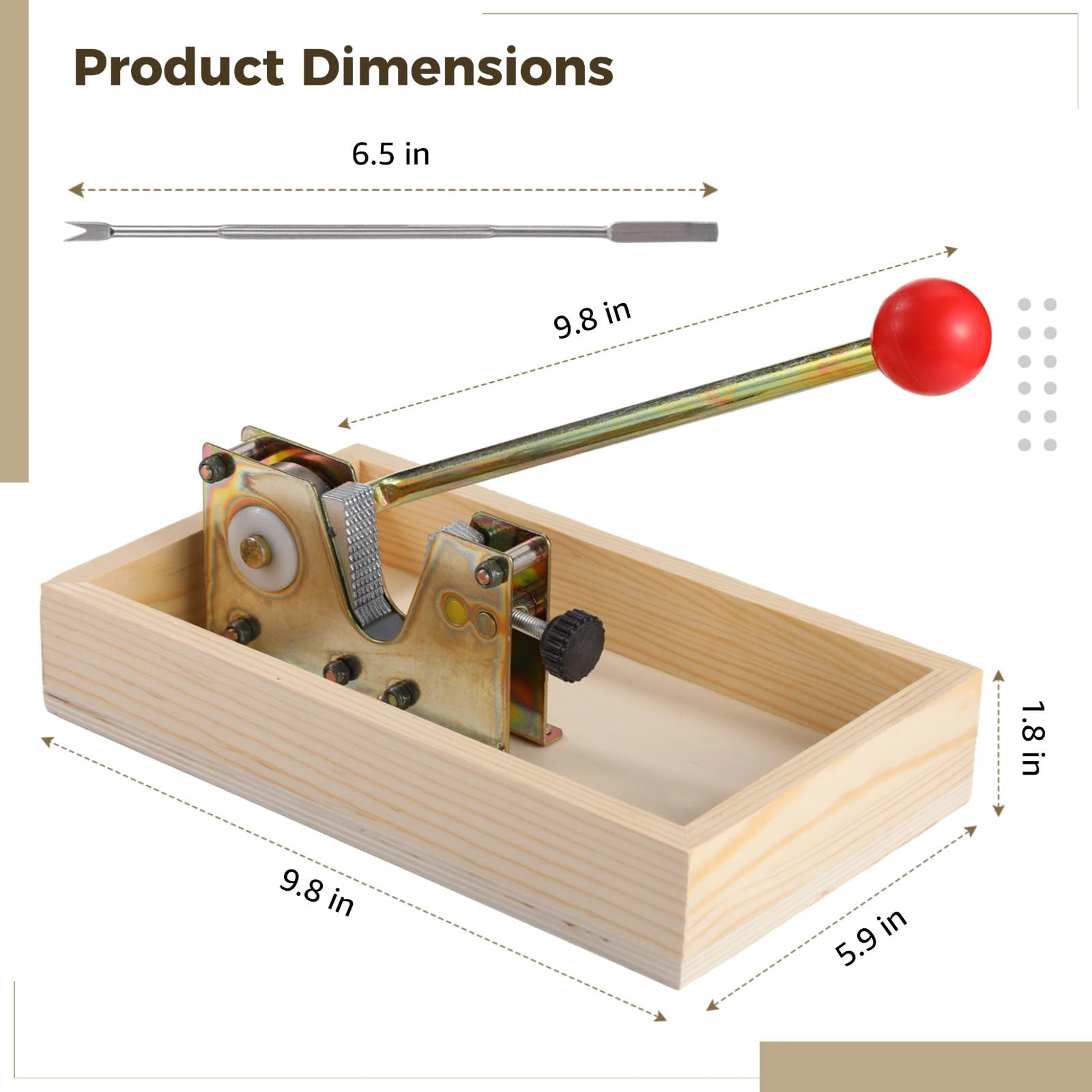 Heavy Duty Nut Cracker with Red Ball Handle, Adjustable Lever, Wooden Base, 4 Nut Picks for Easy Use