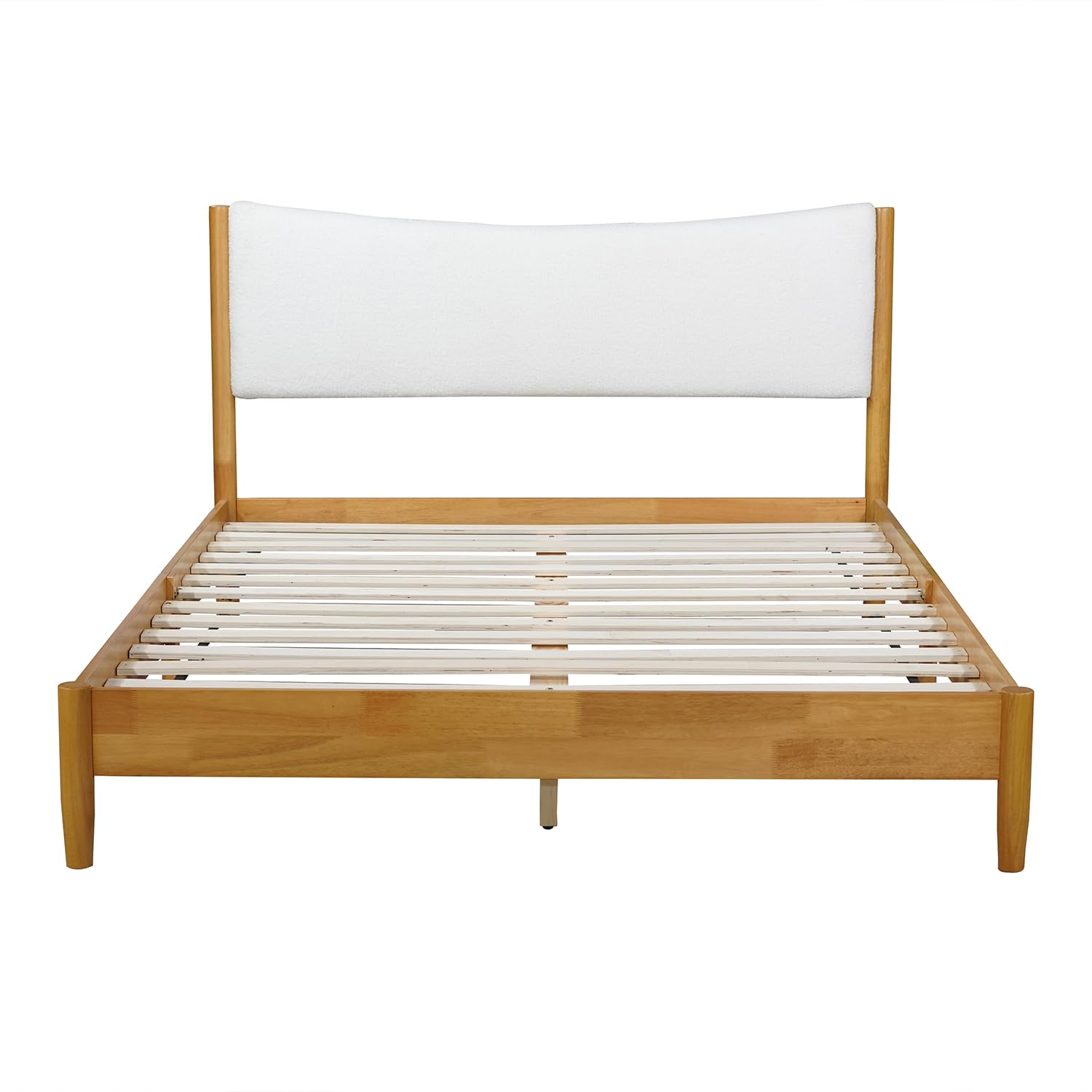 Photo 1 of ***PARTIAL SET***Queen Size Rubber Wood Solid Wooden Bed Frame with Teddy Velvet Cushion Upholstered Headboard, with Silent Slats and Wood Central Supports, Large Bed Storage,Effortless Assembly (Natural, Queen)
