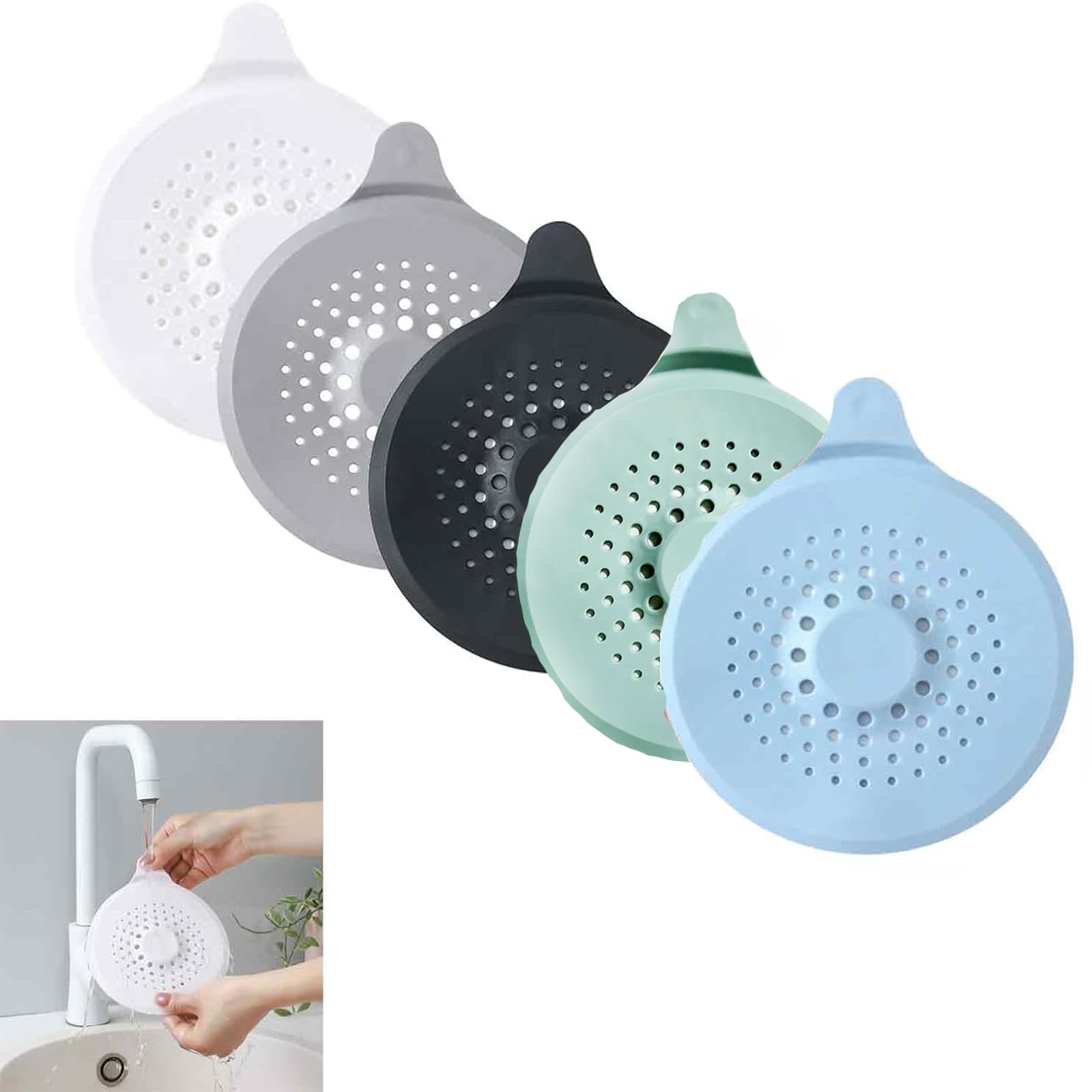 5 PCS Silicone Shower Drain Hair Catcher with Sucker Drain Strainers Hair Catcher Shower Drain Hair Strainer for Sink Bathroom Bathtub Kitchen Blue Grey White Green Black