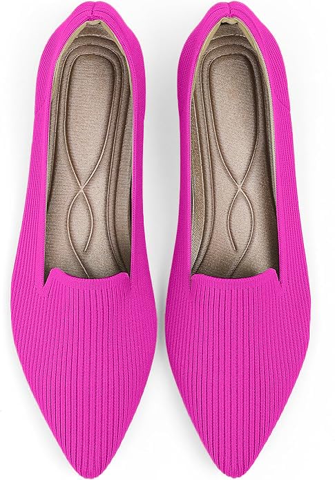 Image of TINGRISE Women's Flats Shoes Pointed Toe Knit Washable Ballet Comfortable Dressy Work Flat