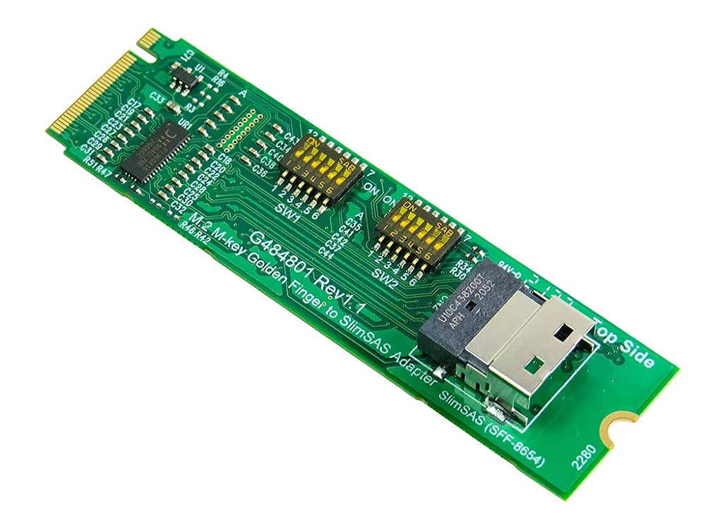 Micro SATA Cables|M.2 M-Key PCIe Gen4 to SlimSAS 4i (SFF-8654) Adapter with ReDriver for High-Speed Data Transfer