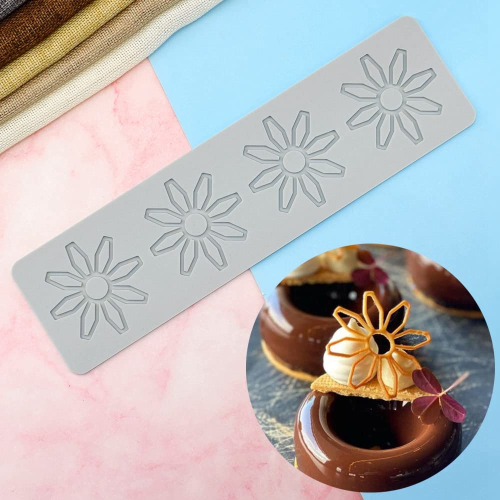 Flower Cake Silicone Embossing Mat Texture Fondant Lace Decorating Mold Gum Paste Cupcake Topper Tool Icing Candy Imprint Baking Moulds Sugarcraft (E_11*2.96 * 0.12inch)