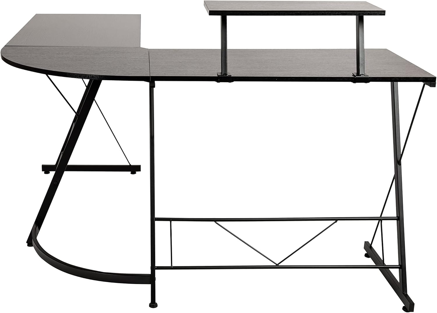 Flash Furniture Ginny Corner Desk - Black/Black Space Saving L-Shaped Gaming Desk with Monitor Shelf - 71.5" 2-Tier Computer Desk, Home Office Desk, Easy Assembly