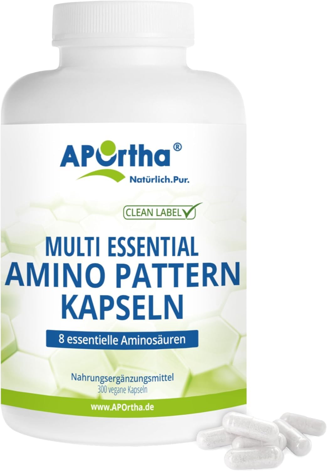 APOrtha® Multi Essential Amino Pattern – 300 Kapseln mit 8 essentiellen Aminosäuren nach Prof. Dr. Lucà-Moretti, ausgewogenes Aminosäuren-Profil, EAA Kapseln, vegan, ohne Zusätze