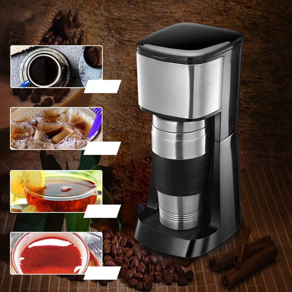 Cafetera, Cafetera con Filtro de café, Cafetera de Acero Inoxidable Negro y Cepillado, Mini cafetera Totalmente automática, 650 W, para Familia, Oficina, para Cocina Espresso Interesting