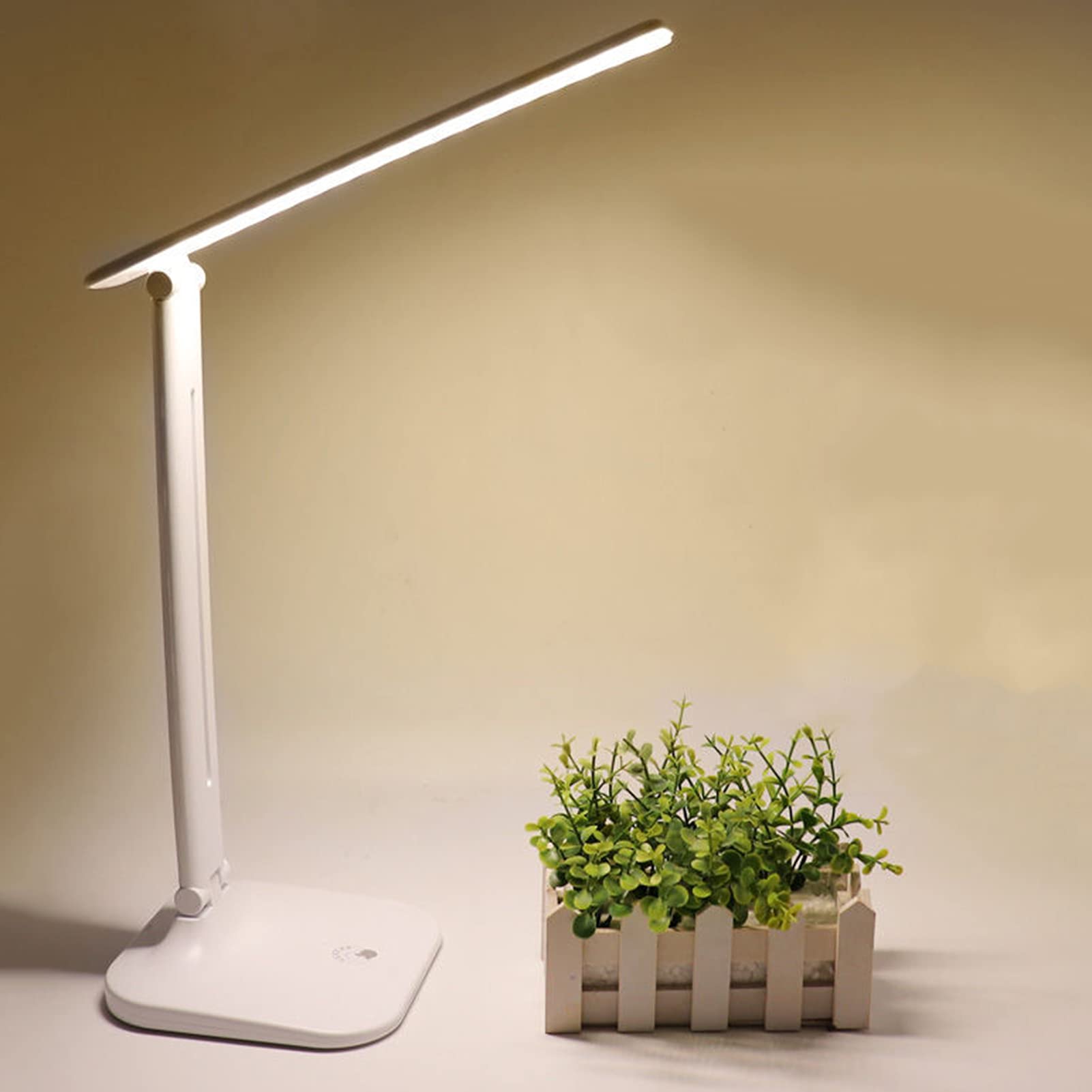 Lampa biurkowa, lampa do sypialni, Biała ściemnialna dioda LED do biura, składane lampy stołowe chroniące wzrok, port ładowania USB, 3 tryby oświetlenia, sterowanie dotykowe - 48 diod LED