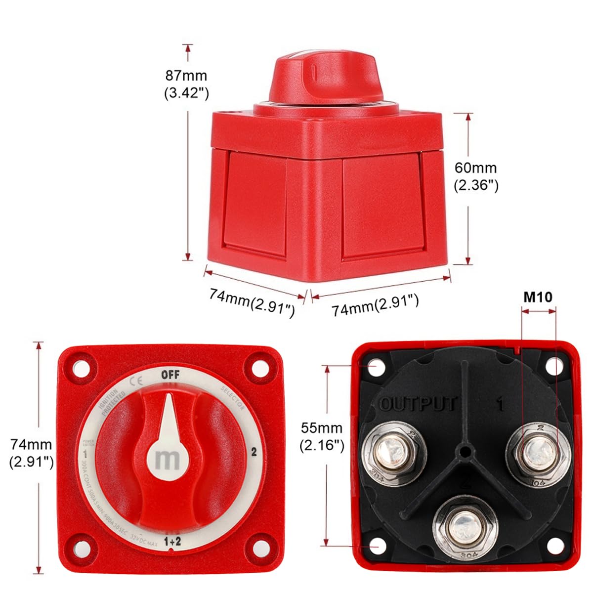Greluma 1 Pièce Sélecteur de batterie,interrupteur de déconnexion de batterie marine 300A,sélecteur de batterie robuste à 4 positions pour bateau de camping-car