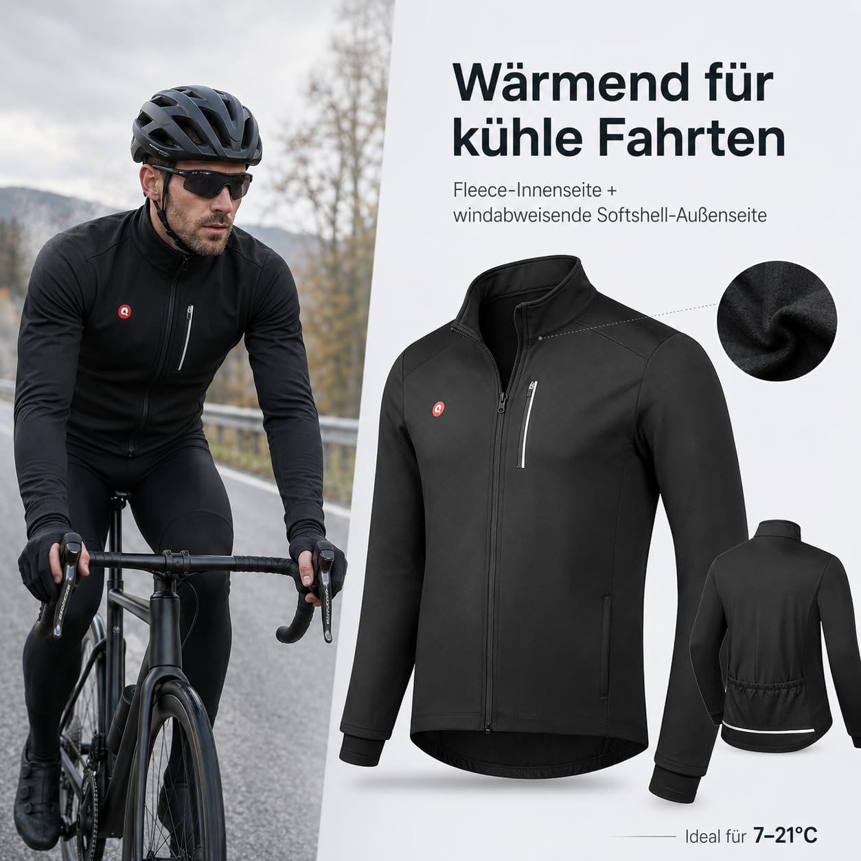 Przewalski Fahrradjacke Herren Winter Softshell Winddicht Reflektierend