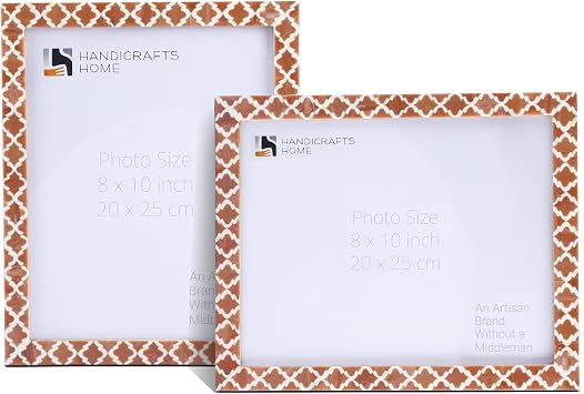 Handcrafted Resin Inlay Picture Frames Set of 2, Brown & White Moroccan Decorative 8x10 Photo Frames for Tabletop or Wall Display, Neutral Boho Home Decor Accent