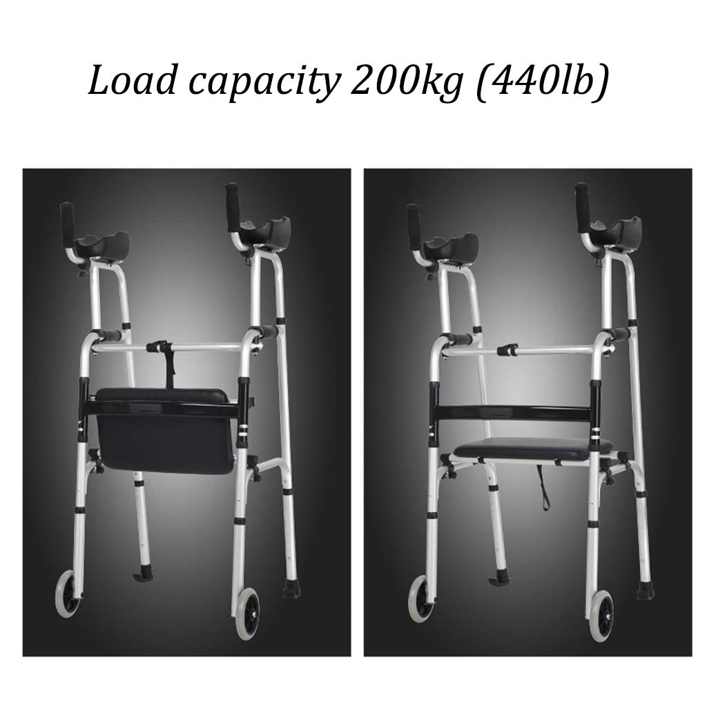 Estándares y Ligeros Andador Plegable Regulable en Altura | Caminante para Ancianos con 4 Ruedas | Rollator de Aluminio Ligero | Asiento Acolchado