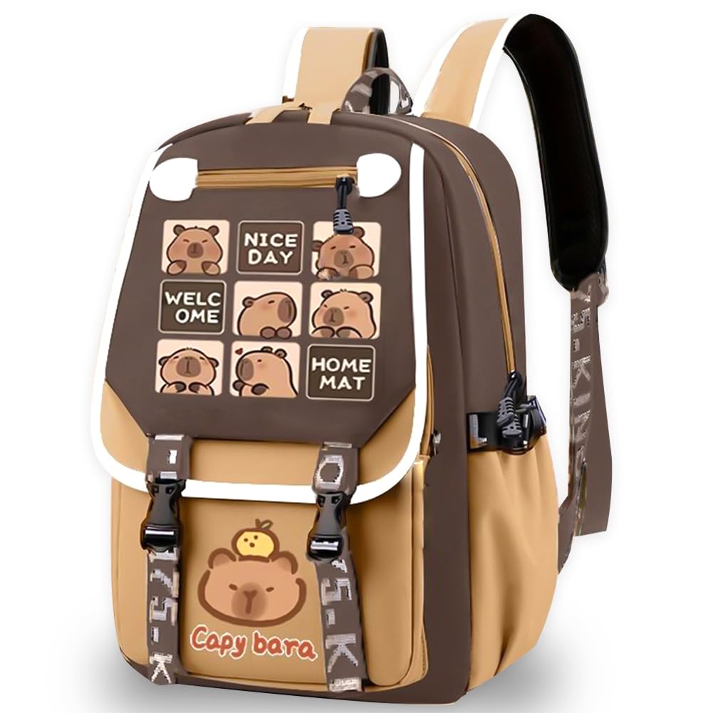 Sac à dos Capybara mignon anti-vautrage avec rangement multipoche pour écolier - 8