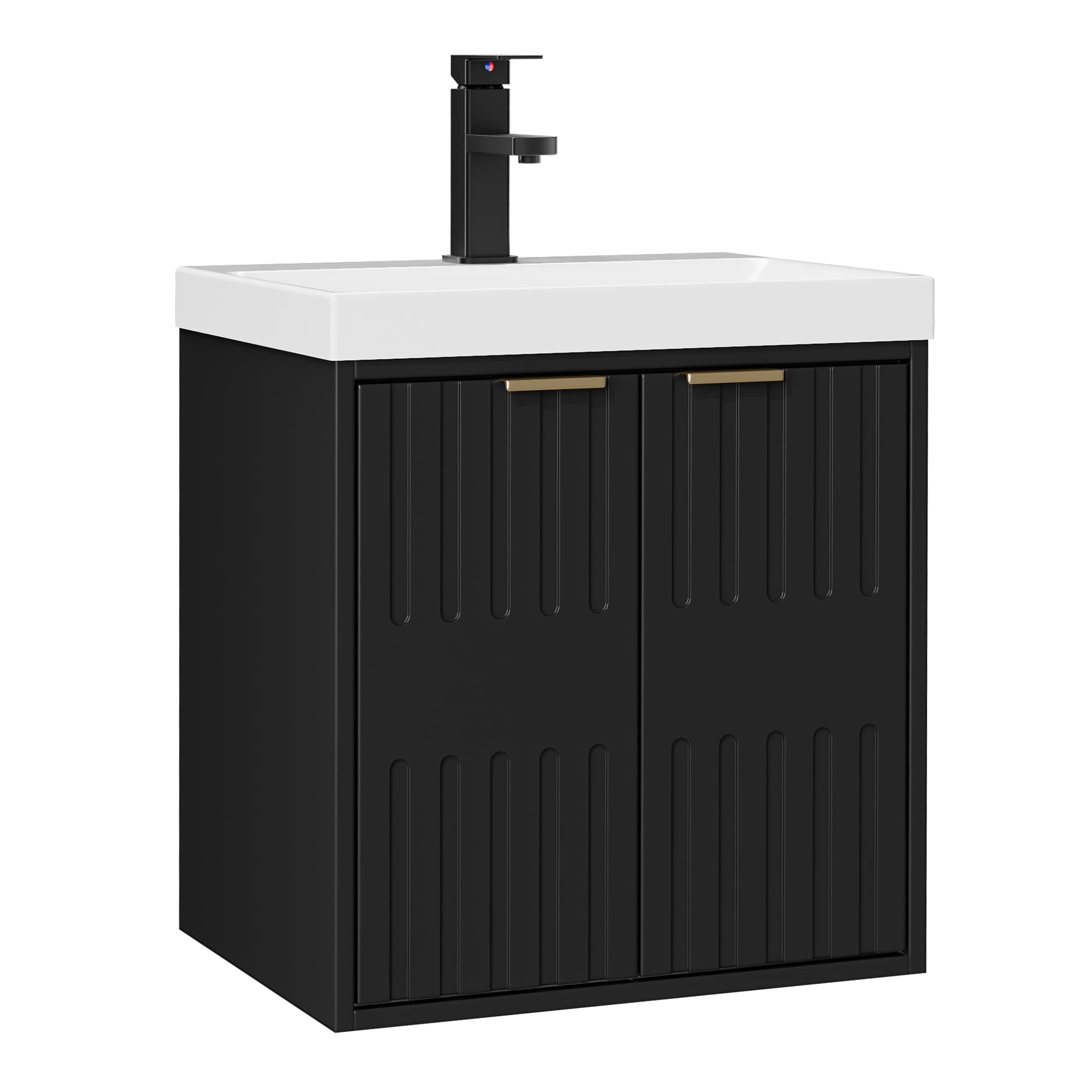 UEV 500mm Wall Mounted Bathroom Vanity Unit with Basin,2 Door Storage Cabinet Modern Bathroom Furniture for Cloakroom,Black