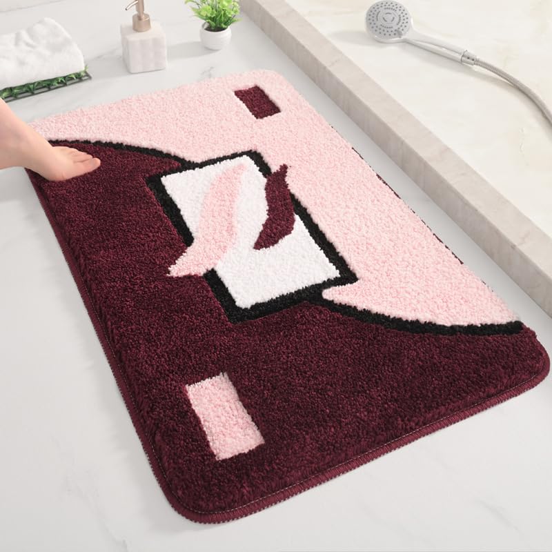 Tapis de bain absorbant l'eau de douche en microfibre bordeaux