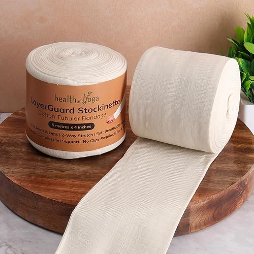 Miniatura 5 de LayerGuard - Rodillo de manga de algodón, algodón crudo elástico, cómodo de llevar, vendaje tubular absorbente de sudor, evita la acumulación de