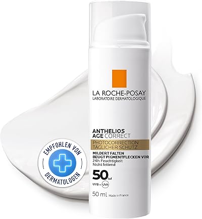 La Roche Posay Anthelios Age Correct, Feuchtigkeitsspendende Anti-Age Tagescreme mit LSF50 für reife, empfindliche Haut, Beugt lichtbedingter Hautalterung vor, Mit Niacinamid und Phe-Resorcinol, 50 ml