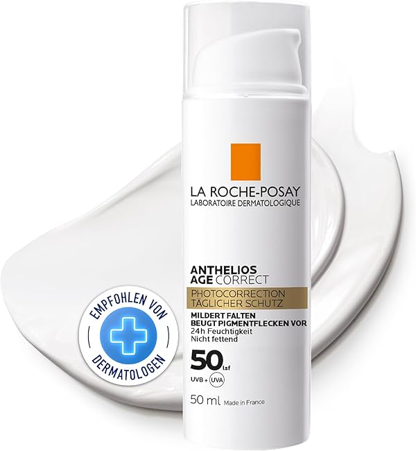 La Roche Posay Anthelios Age Correct, Feuchtigkeitsspendende Anti-Age Tagescreme mit LSF50 für reife, empfindliche Haut, Beugt lichtbedingter Hautalterung vor, Mit Niacinamid und Phe-Resorcinol, 50 ml