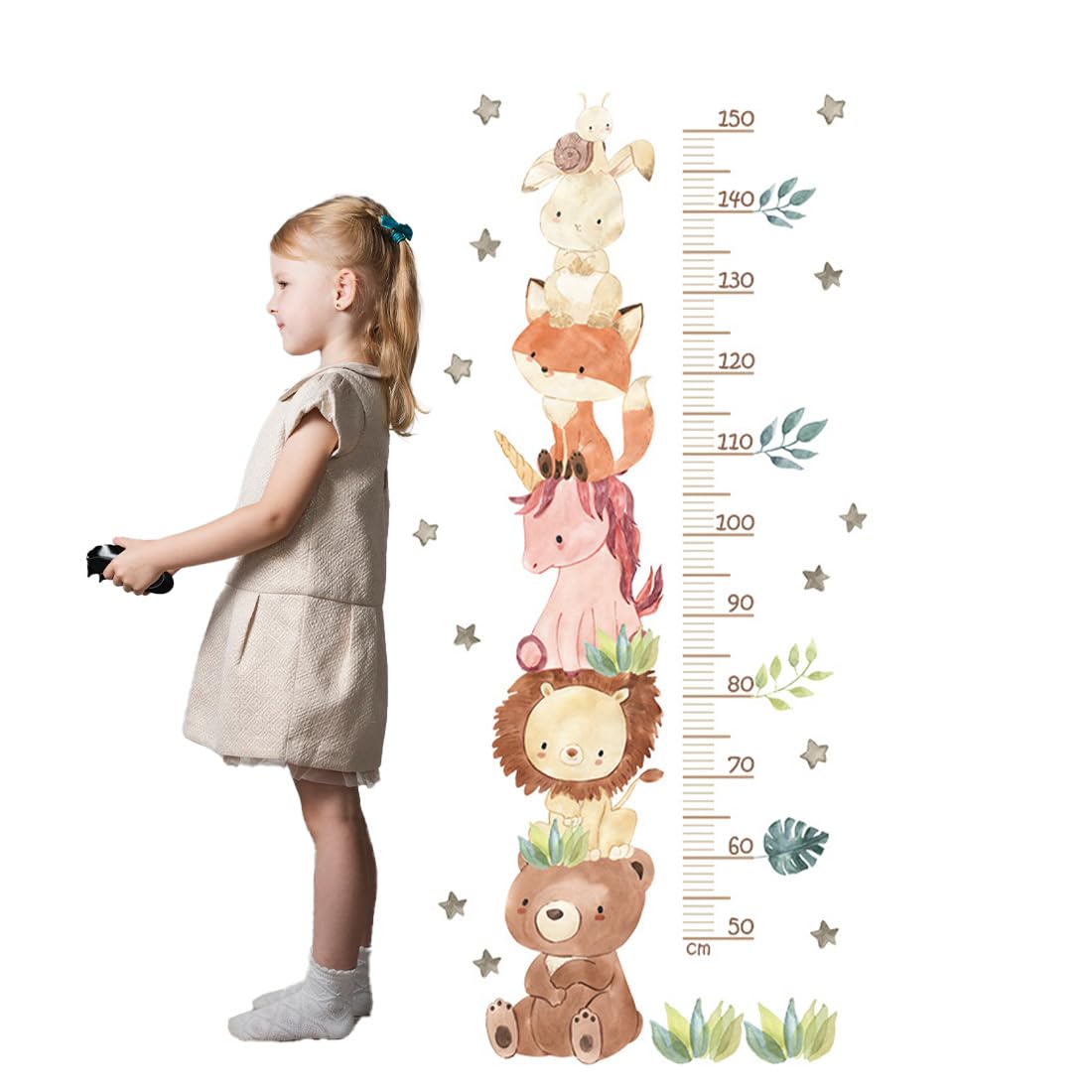 Toise pour enfants, autocollant mural autocollant animaux de la forêt, autocollant mural toise pour enfants, décoration de chambre d'enfant pour garçons et filles, mesure 50-150 cm
