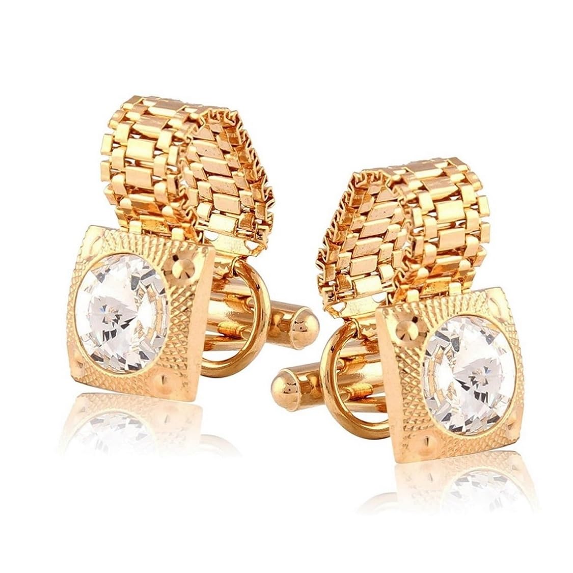Premium Gold Crystal Chain Cufflinks for Men with Wooden Gift Box | Luxury Square Shirt Cuff Links | Wedding Business Party Formal Accessories-image-35