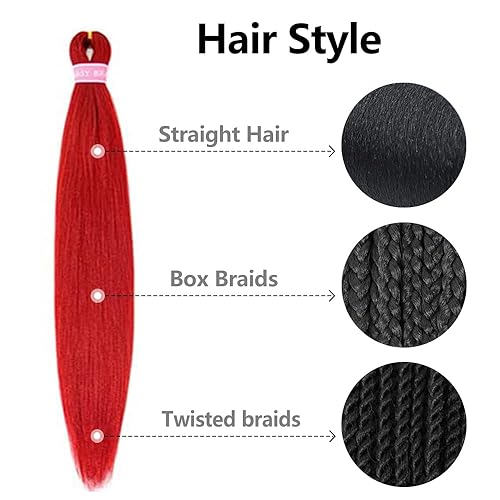 Miniatura 5 de ZERAL Cabello trenzado preestirado 6 paquetes de 28 pulgadas de cabello trenzado rojo para mujer trenzas trenzadas de ganchillo textura recta Yaki