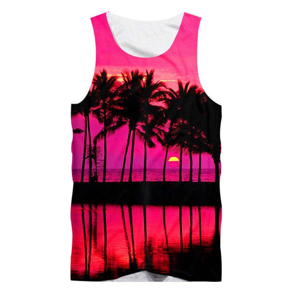 Tropical Style Palm Tree Tank Top Men 3D Print Sunset At Dusk Beach Printed Unisex Summer Couple Casual Sleeveless Vest Quick Dry