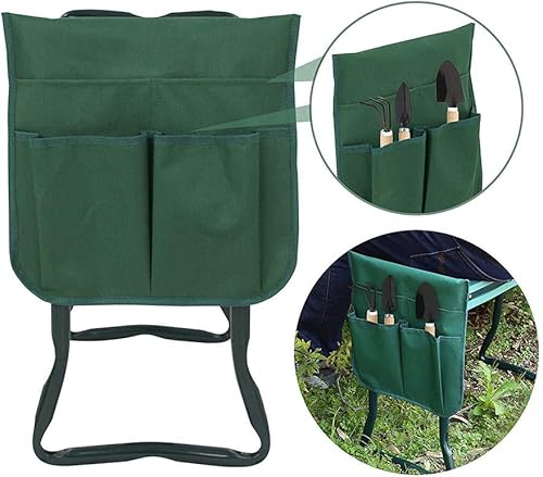 Miniatura 6 de DSISI asiento de jardín con bolsa de herramientas, almohadilla gruesa de espuma EVA suave al aire libre plegable banco de jardín, ayuda a detener el