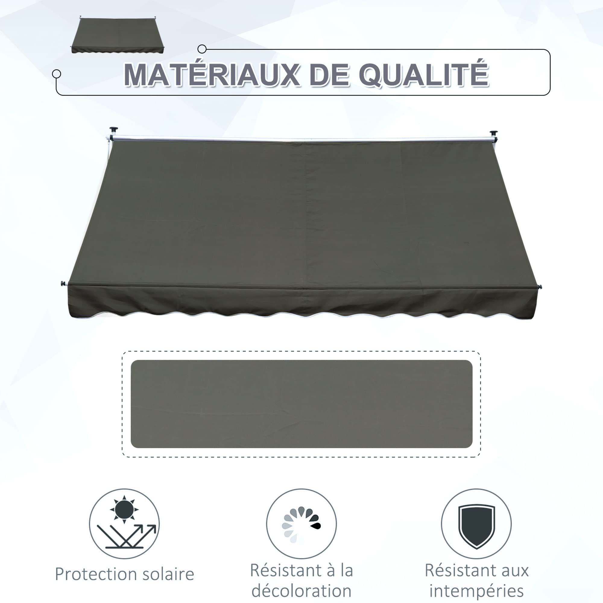 Outsunny Store banne Manuel rétractable 3L x 1,5l m Auvent Téléscopique sans Perçage Inclinaison et Hauteur réglable Installation Rapide métal alu Polyester Anti-UV Gris